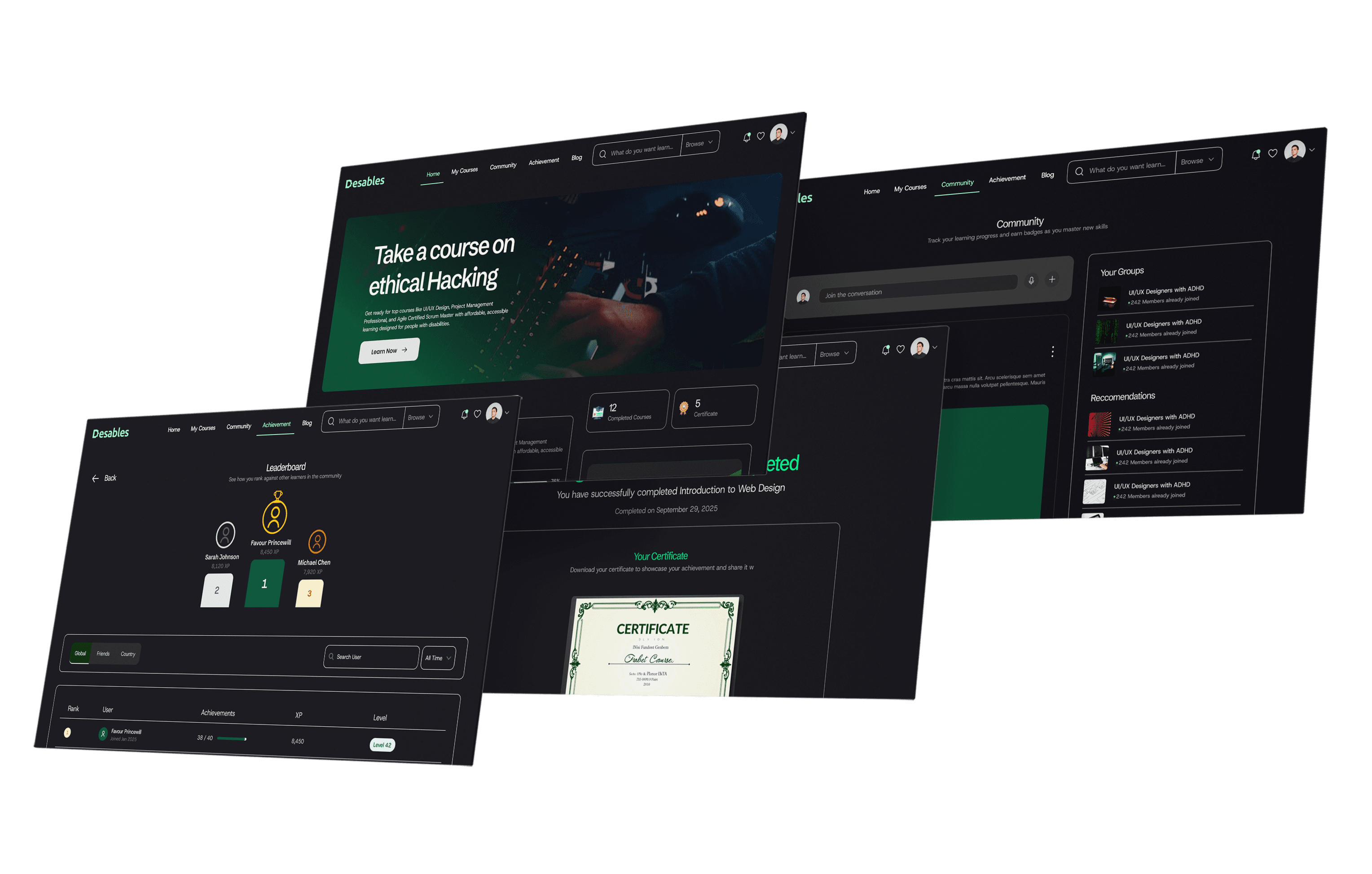 Hero illustration (dark theme): Learning designed for neuroinclusive learners